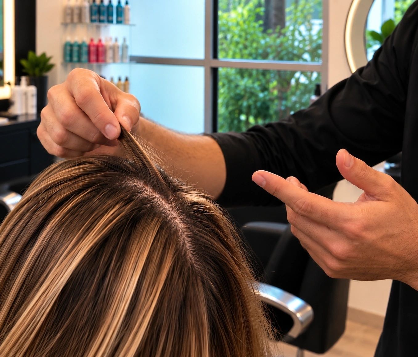Mod Mallak parting hair during a consultation